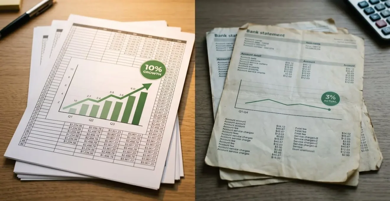 Representacion visual del concepto de rentabilidad esperada versus realizada en inversiones financieras