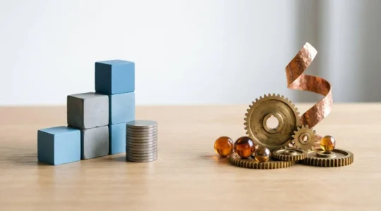 Profesional financiero analizando estrategias de inversión en un entorno minimalista y editorial