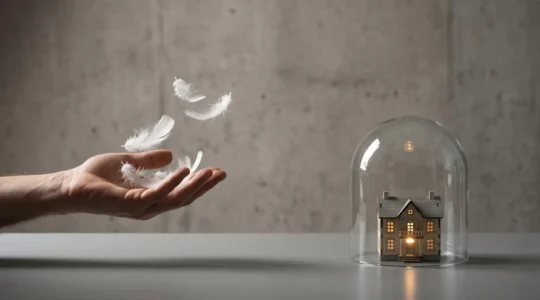 Concepto abstracto de protección financiera y decisión estratégica en seguros de vida hipotecarios